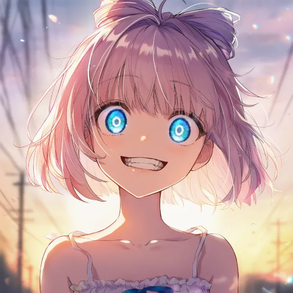 歯を見せながら狂気的に笑う表情のAIイラスト