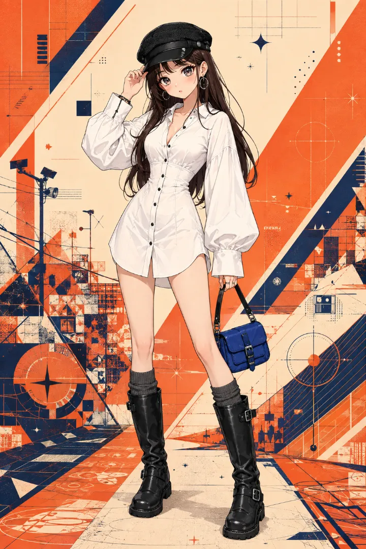 AIイラスト版｜バルーンスリーブと丸い裾が特徴のオプティックホワイトのシャツミニワンピースを使ったえちかわ服のコーデ