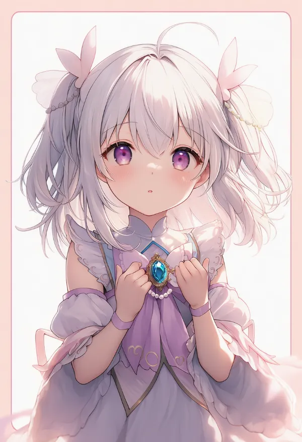 胸元にブローチを付けた魔法少女ドレスのAIイラスト