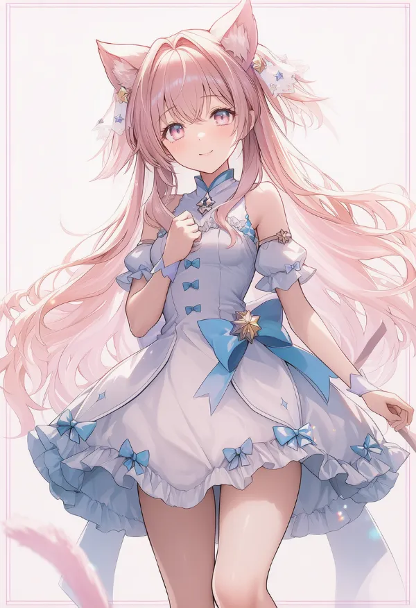 大きなリボン付きドレスの魔法少女AIイラスト