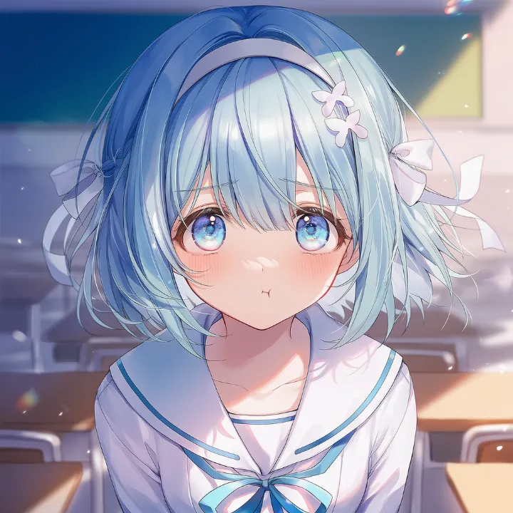 頬をぷくっと膨らませた表情を再現したAIイラスト