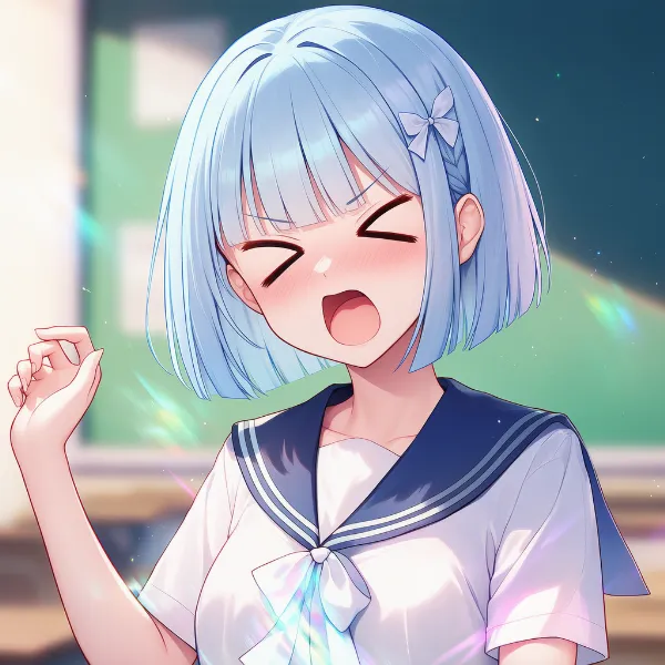目をつむって顔をしかめた表情を再現したAIイラスト