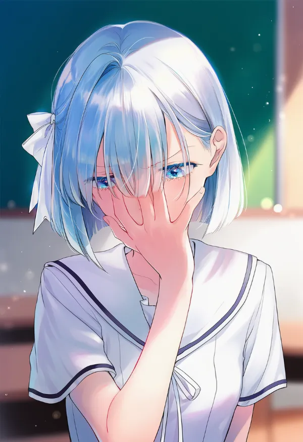呆れや苛立ちで顔を手で覆うAIイラスト