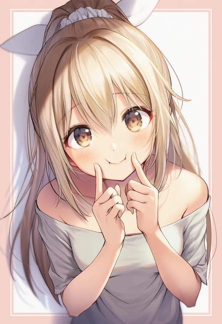 指で口角を上げながら首をかしげる女性のあざといポーズ