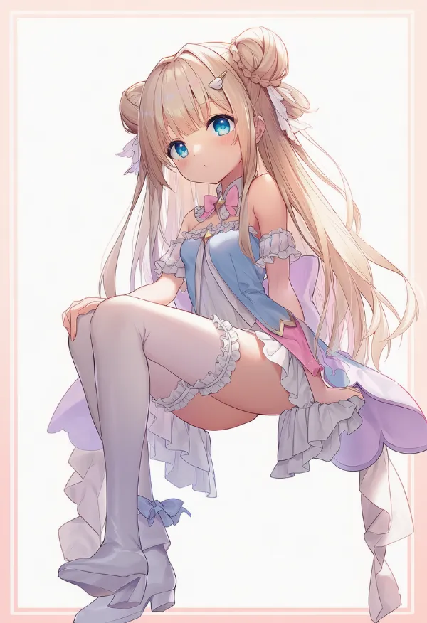 フリル付きニーソックスを合わせた魔法少女のAIイラスト