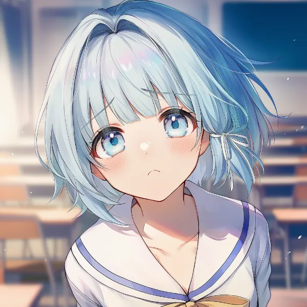 口元を下げた不満顔を再現したAIイラスト