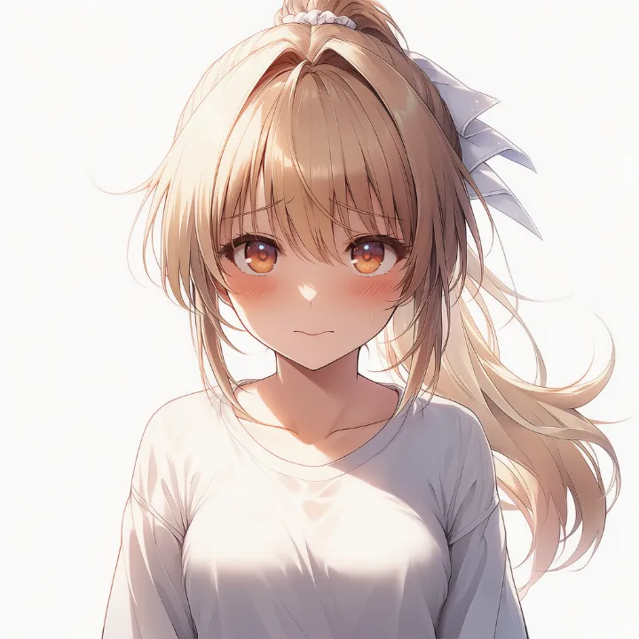 眉を寄せて力む表情のAIイラスト