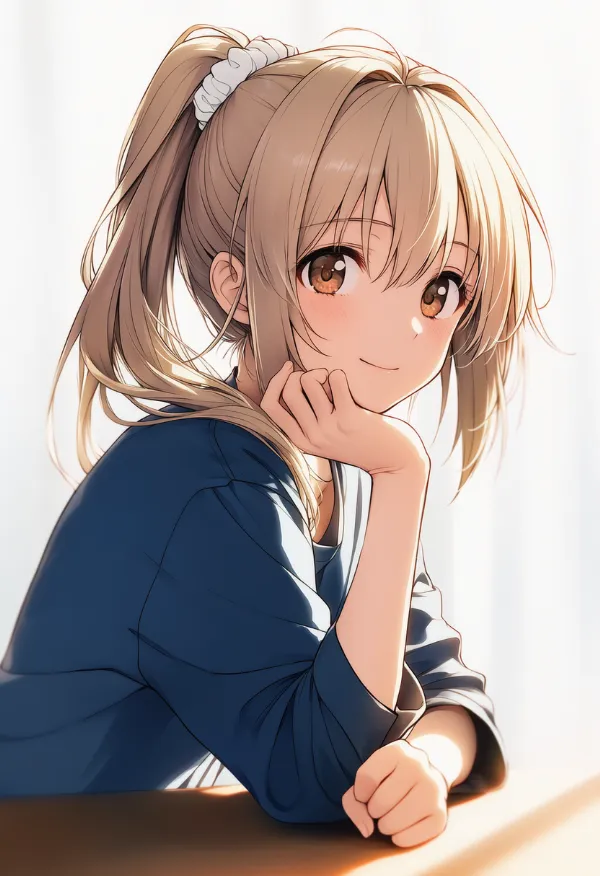 手を預けて力を抜くリラックスポーズのAIイラスト