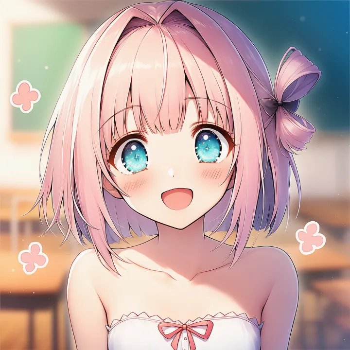 キャラクターの周囲に幸福感を表す演出が描かれたAIイラスト