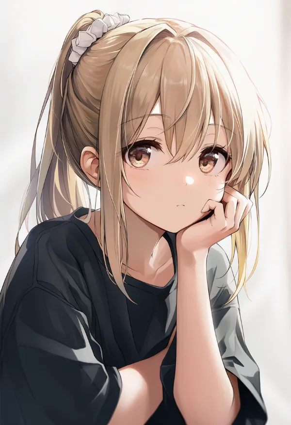 頭を預けて休むリラックスポーズのAIイラスト