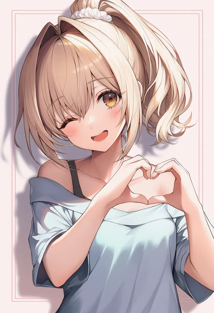 両手でハートを作ってウインクする女性のあざといポーズ