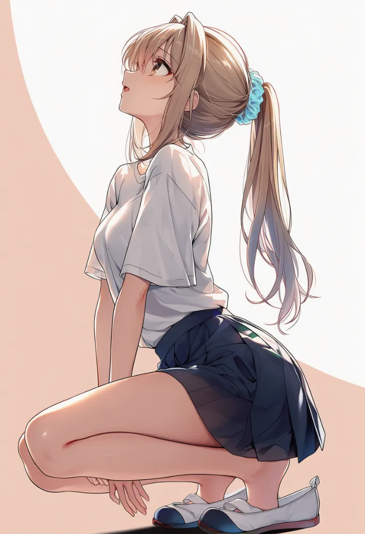 かかとを浮かせたしゃがみポーズのAIイラスト