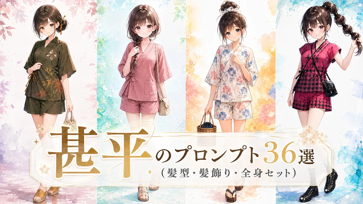 甚平のプロンプト36選（髪型・髪飾り・全身セット）
