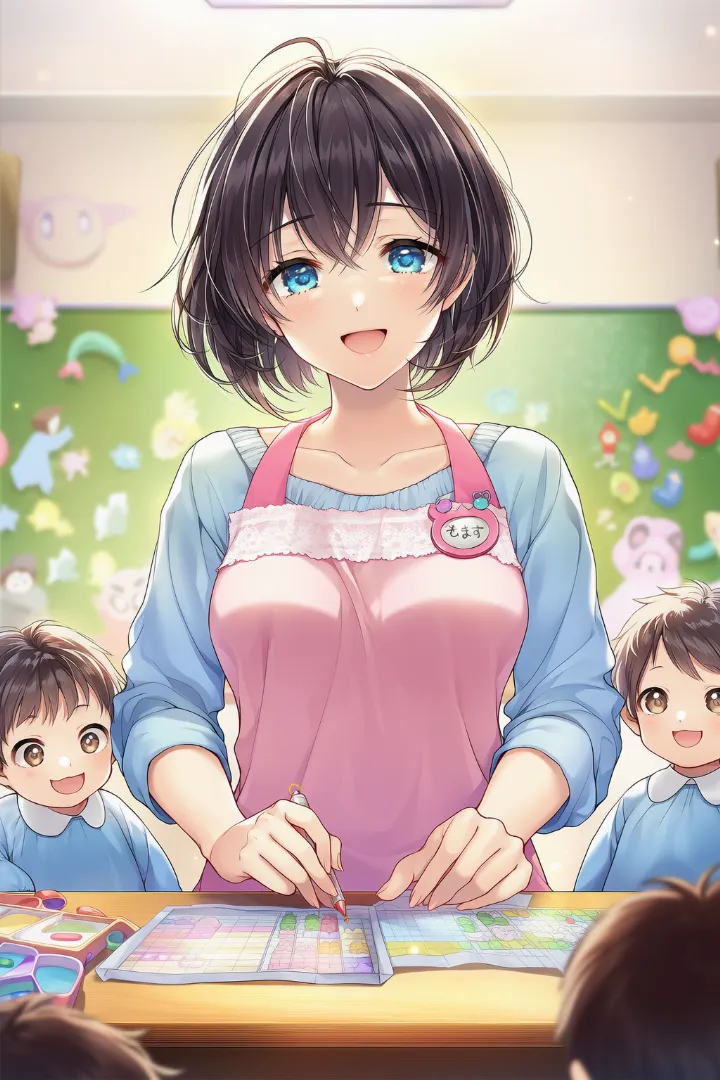 幼稚園の教室にいる保母さん・保育士のAIイラスト