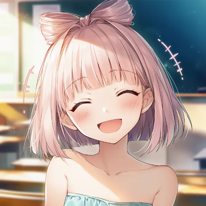 キャラクターの周囲に笑いや愉快さを表す記号が描かれたAIイラスト