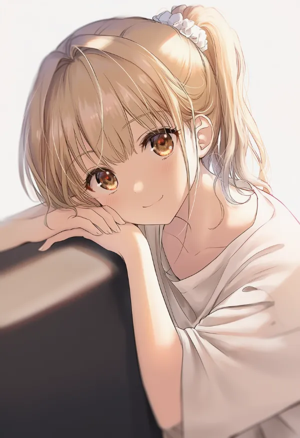 物にもたれかかってくつろぐポーズのAIイラスト