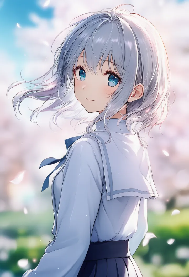 後ろ姿から肩越しに振り返る女性のAIイラスト