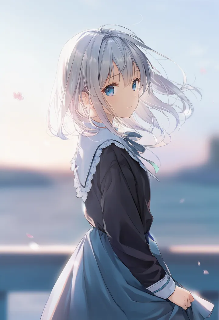 横向きの姿勢から肩越しに振り返る女性のAIイラスト