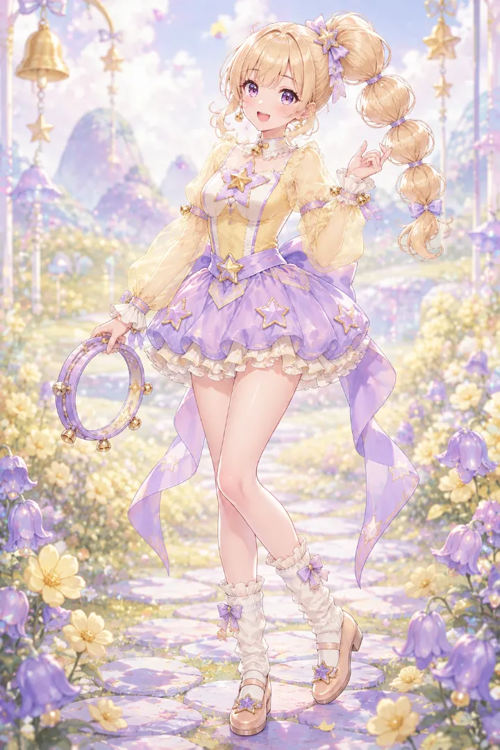イエロー×バルーンスカートの魔法少女コーデのAIイラスト版