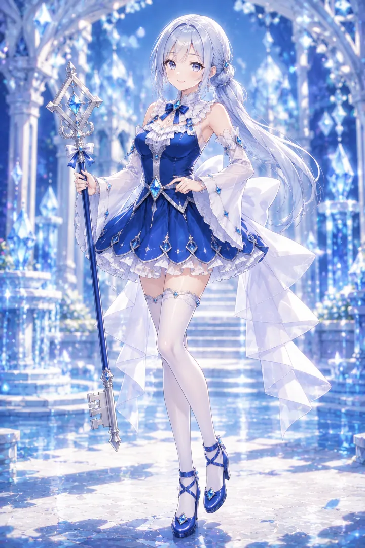ブルー×スカラップスカートの魔法少女コーデのAIイラスト版