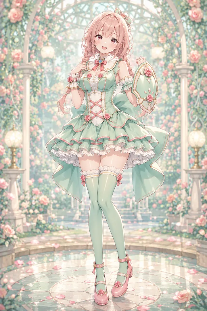ミントグリーン×フリルの魔法少女コーデのAIイラスト版