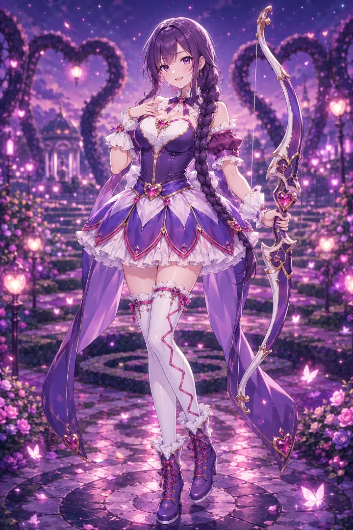 パープル×ペタルスカートの魔法少女コーデのAIイラスト版