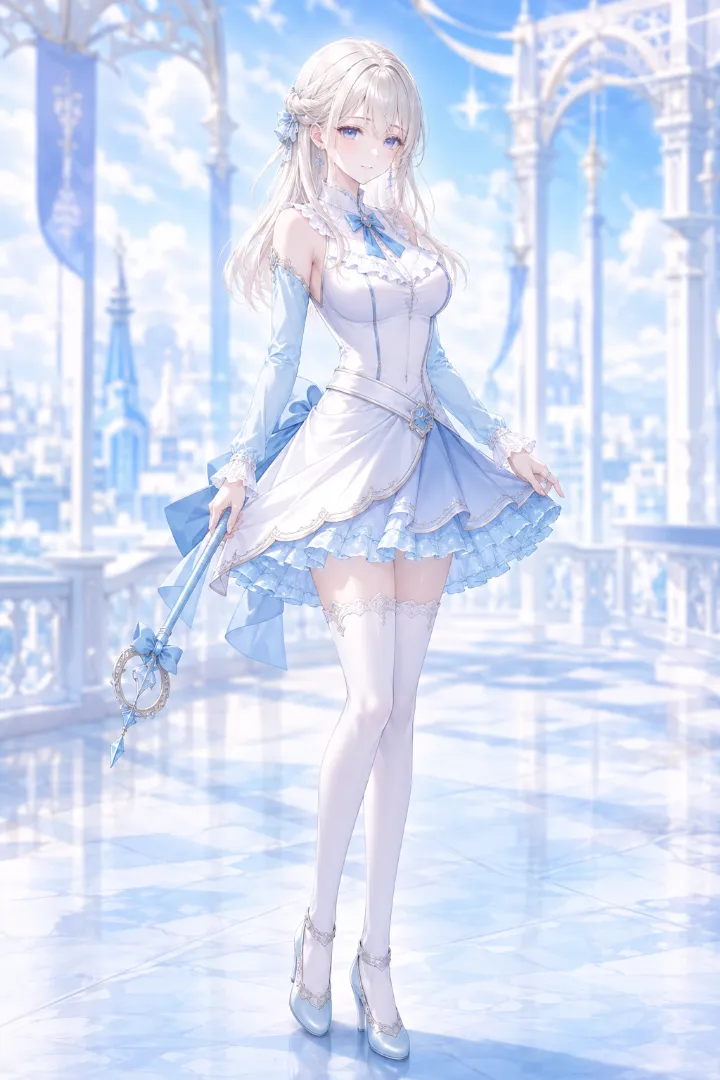 ホワイト×ブルーの魔法少女コーデのAIイラスト版