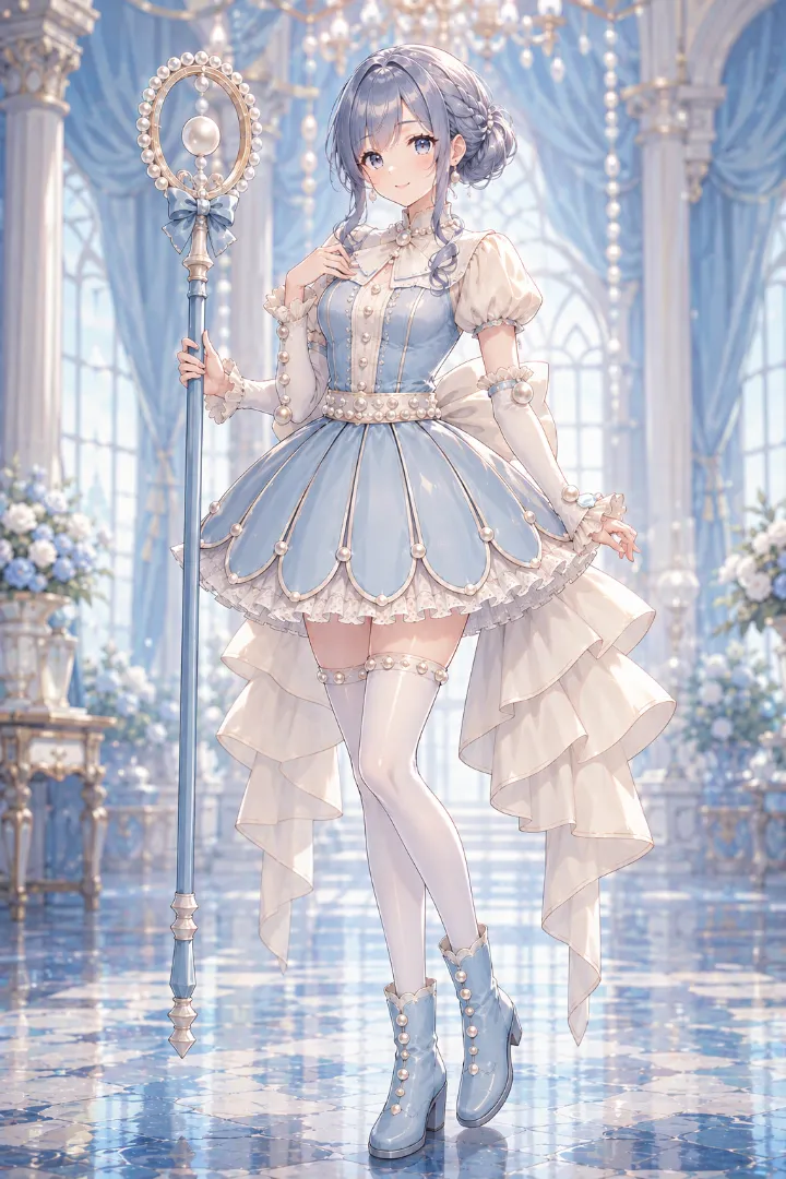 パステルブルー×パールの魔法少女コーデのAIイラスト版