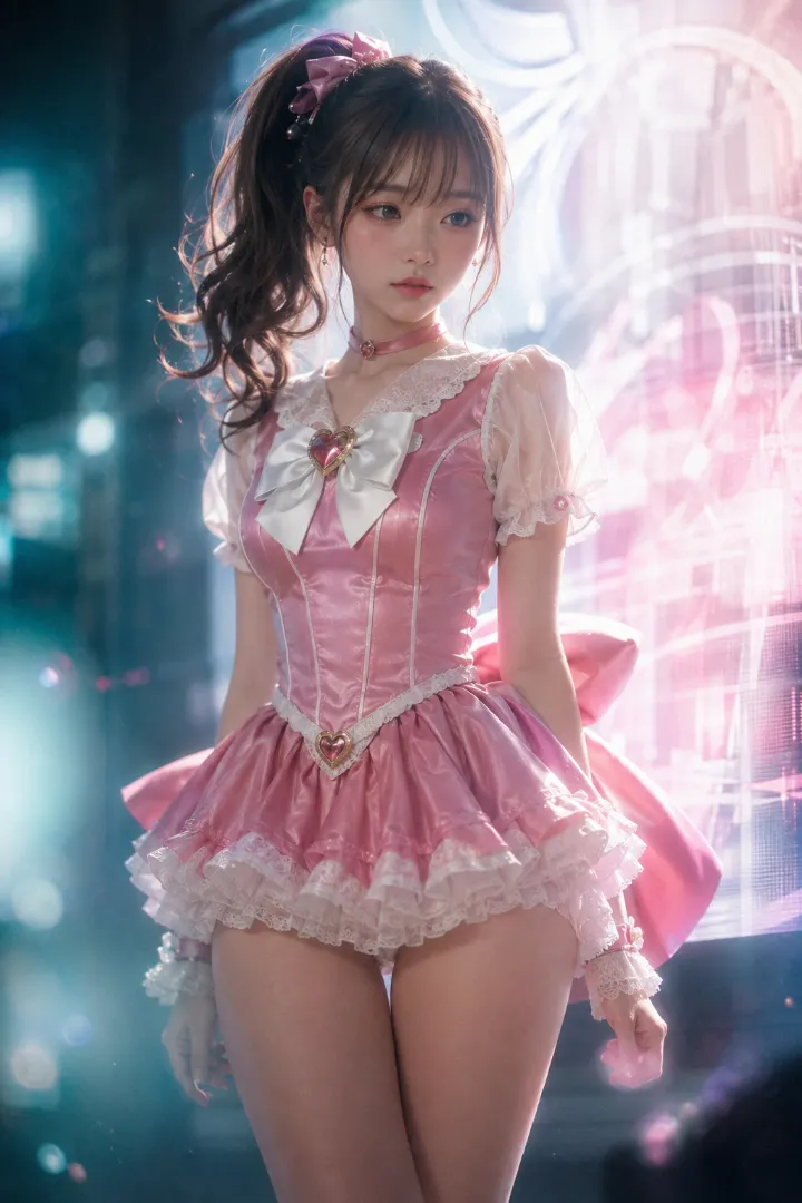 ピンク×フリルの王道魔法少女コーデの実写AI美女版