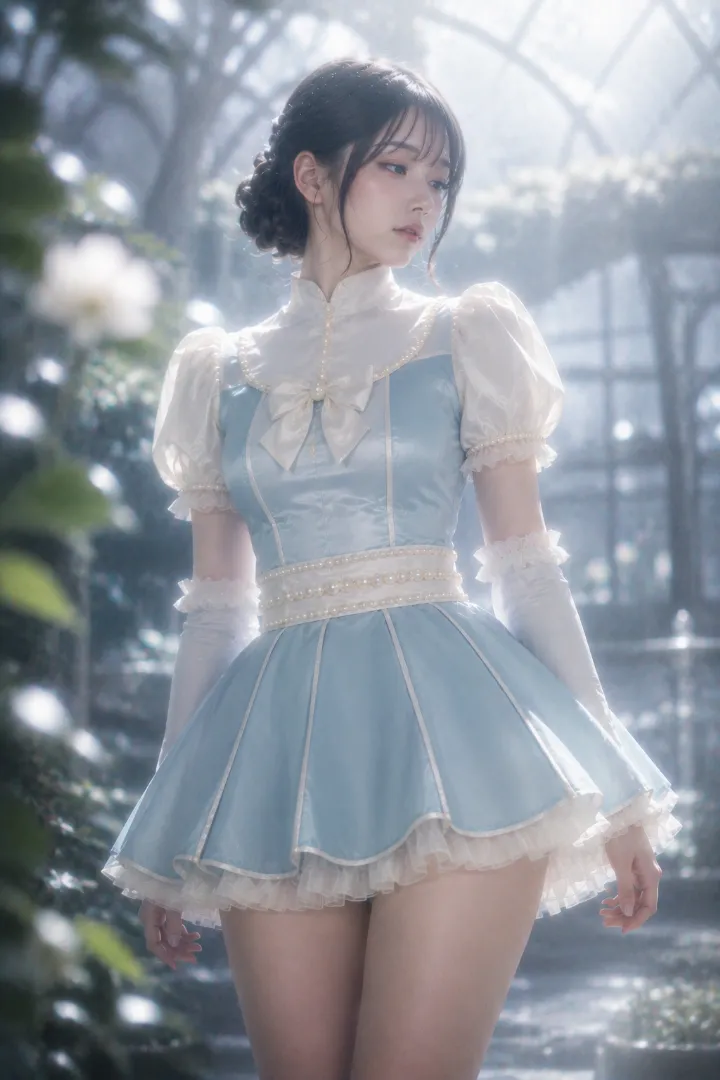 パステルブルー×パールの魔法少女コーデの実写AI美女版