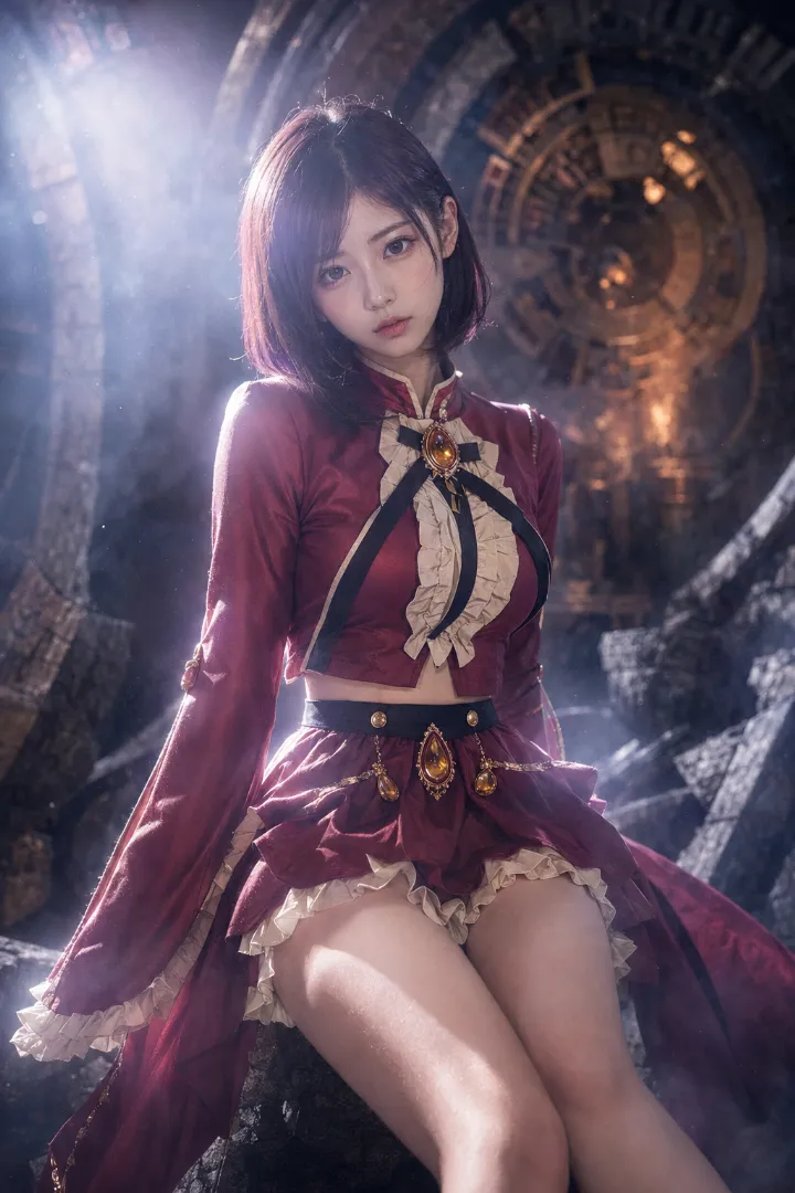 クリムゾン×ベルスリーブの魔法少女コーデの実写AI美女版