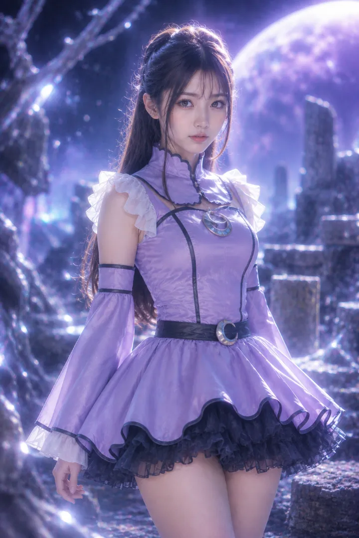 ライラック×フリルの魔法少女コーデの実写AI美女版