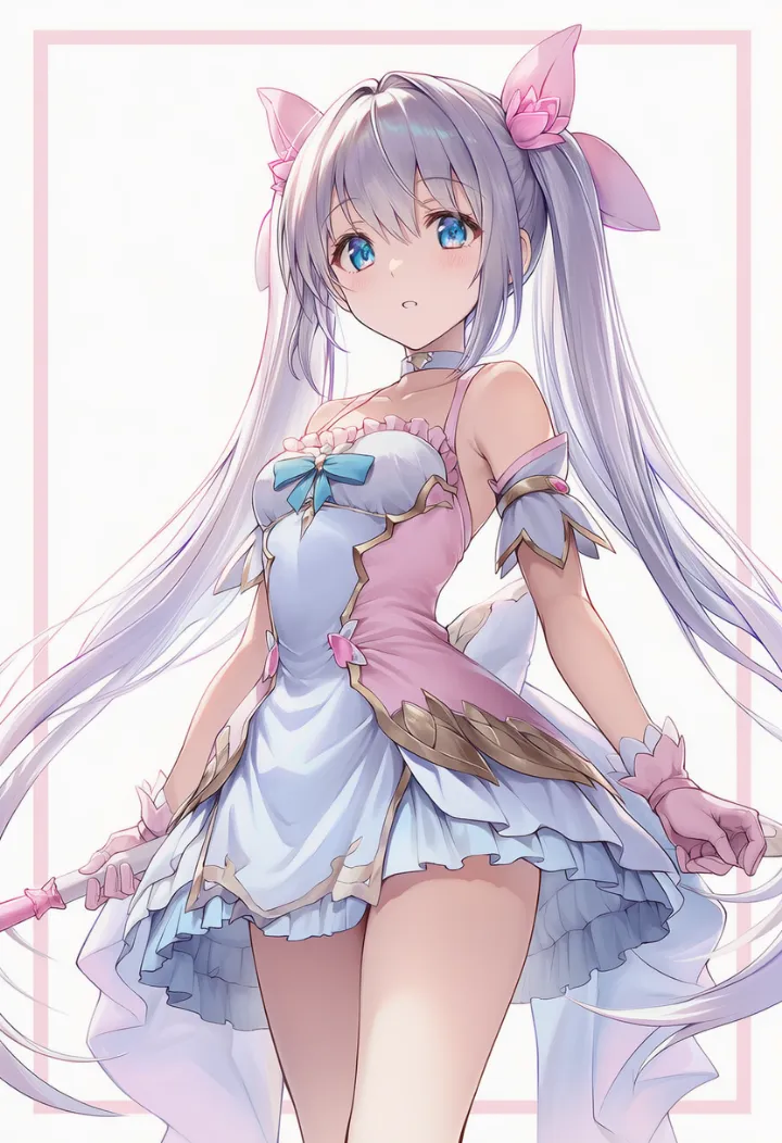 銀髪ツインテールの魔法少女衣装を再現したAIイラスト