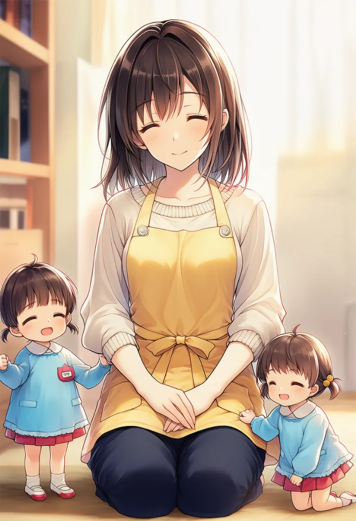 幼稚園にいるたくさんの子どもたちのAIイラスト