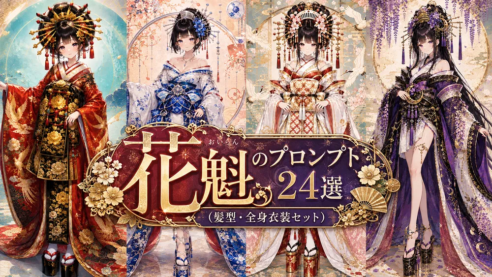花魁のプロンプト24選（髪型・全身衣装セット）