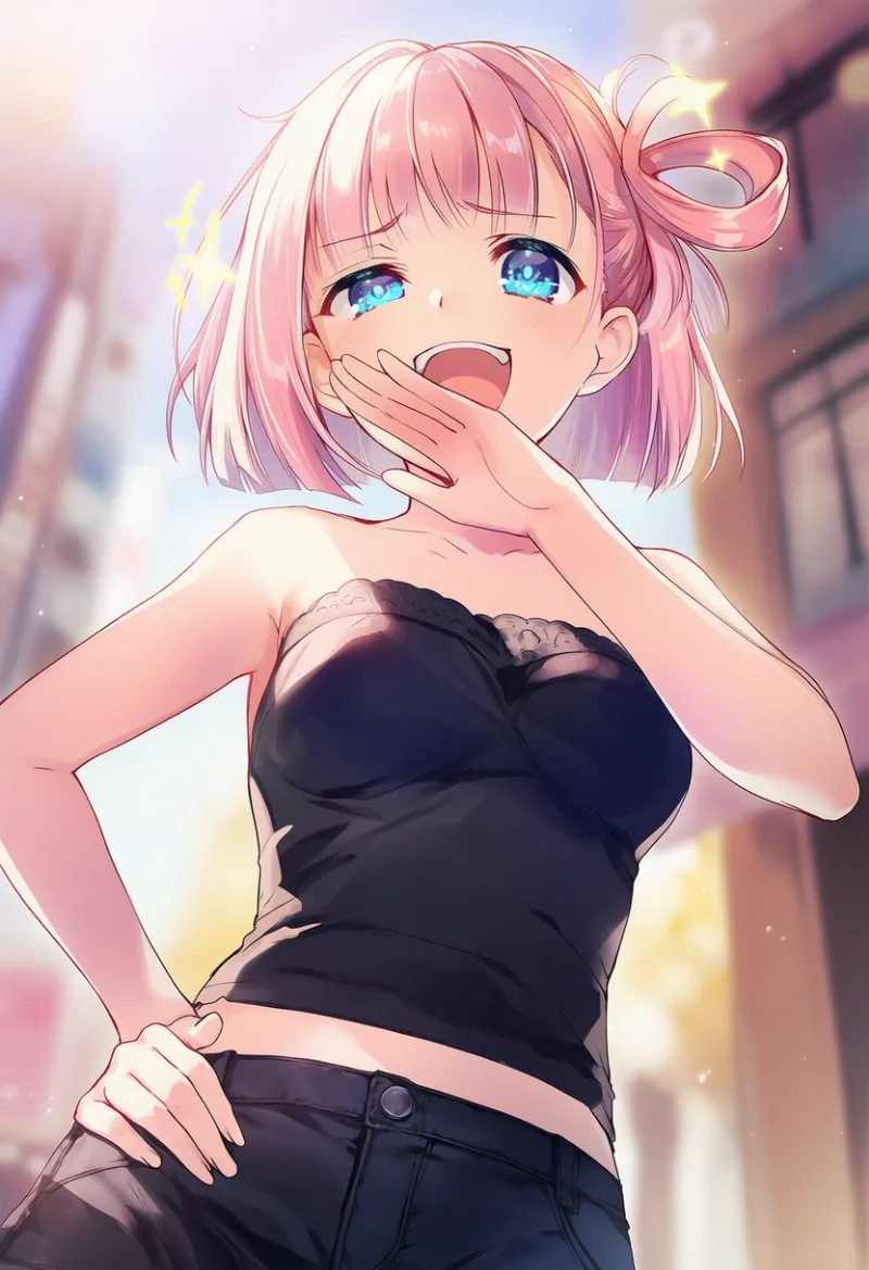 腰に手を当てて見下ろしながらお嬢様風に高笑いするAIイラスト