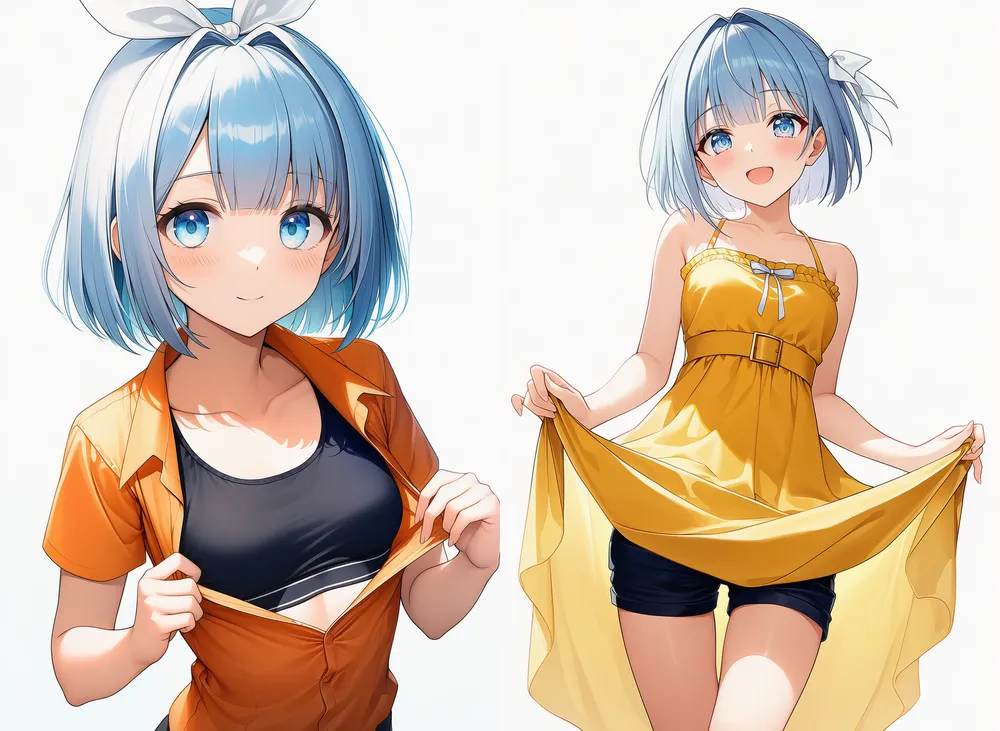 自分の身体を見せつけるポーズのAIイラスト