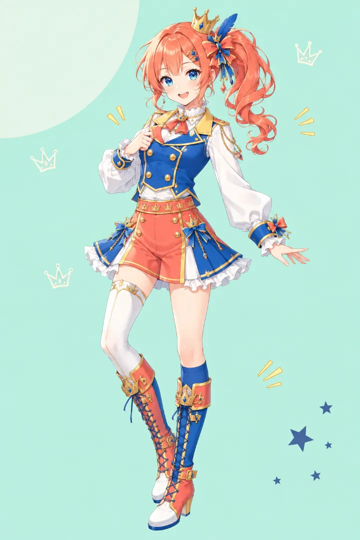 AIイラスト版｜パフ袖ブラウスと王子風ジャケット、ミニスコートのおてんば姫の服