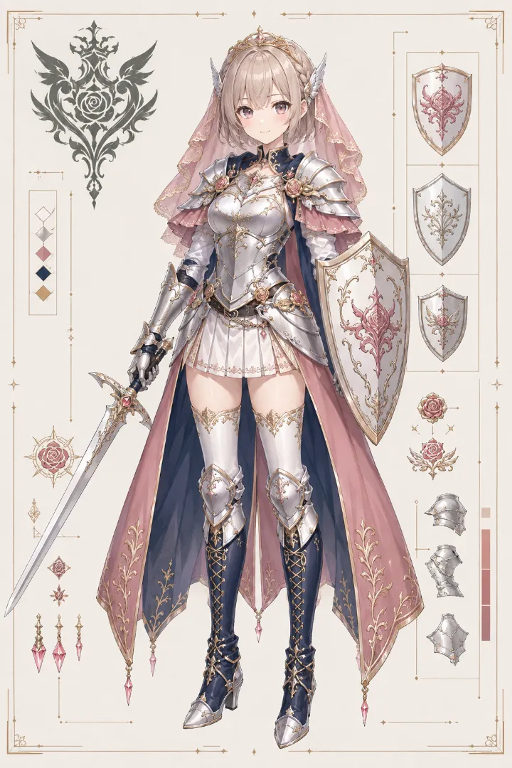 AIイラスト版｜白いミニ衣装に銀の胸当て、肩鎧と腰鎧を合わせた姫騎士の服