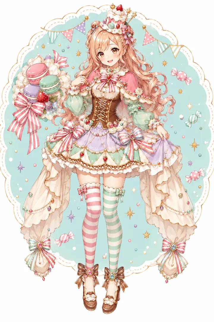 AIイラスト版｜肩ケープとコルセット、丸いミニスカートのスイーツプリンセス衣装