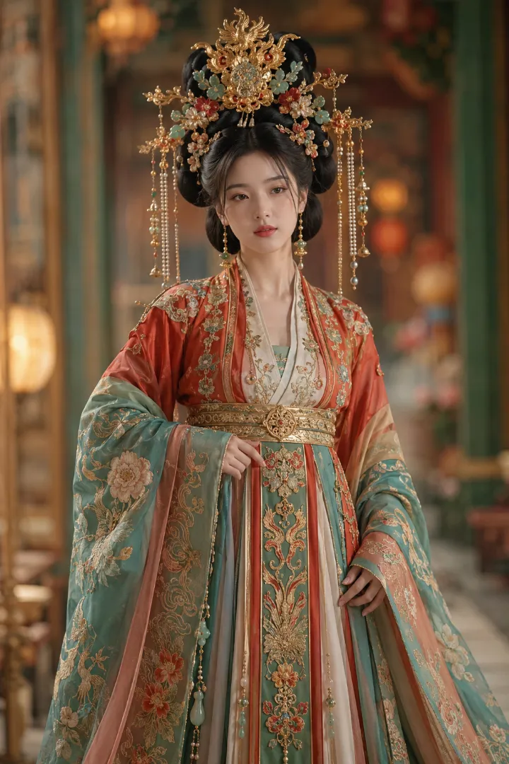 実写AI美女版｜短い上衣と広袖、重ねスカートを合わせた中華宮廷のお姫様衣装