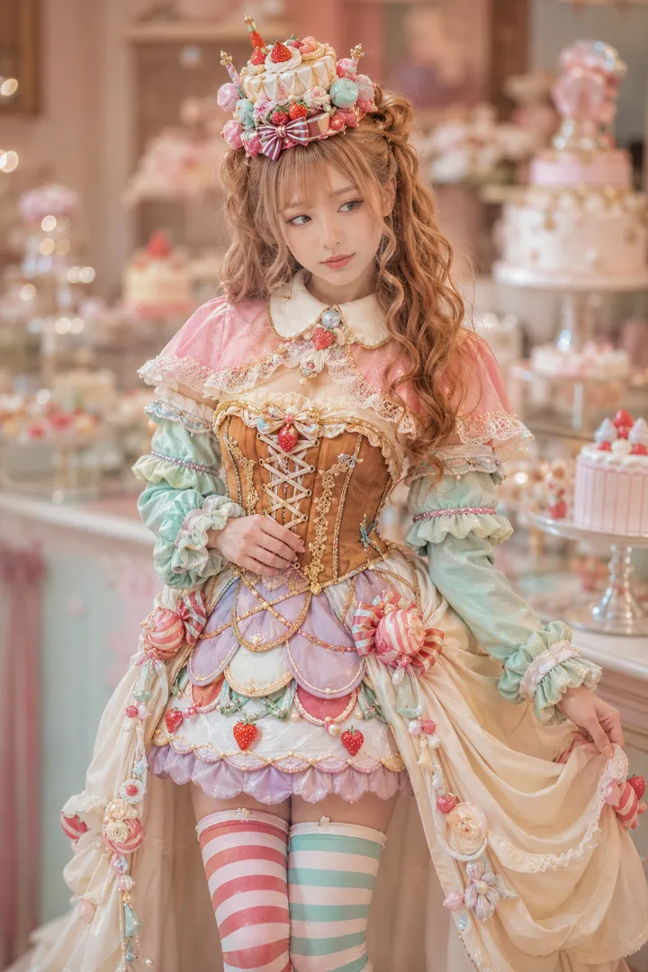 実写AI美女版｜肩ケープとコルセット、丸いミニスカートのスイーツプリンセス衣装