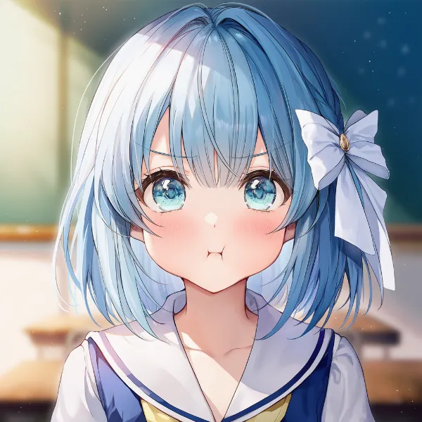 頬をぷくっと膨らませて怒る表情のAIイラスト