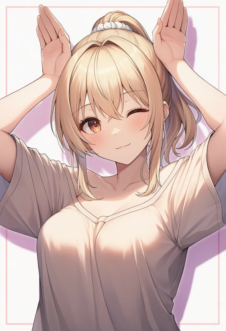 両手でうさ耳を作ってウインクする女性のあざといポーズ