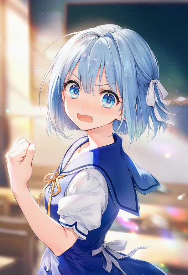 怒って握り拳を上げるポーズのAIイラスト