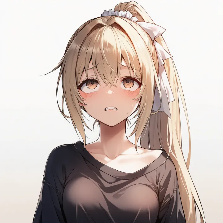 目を上に向けて力む表情のAIイラスト