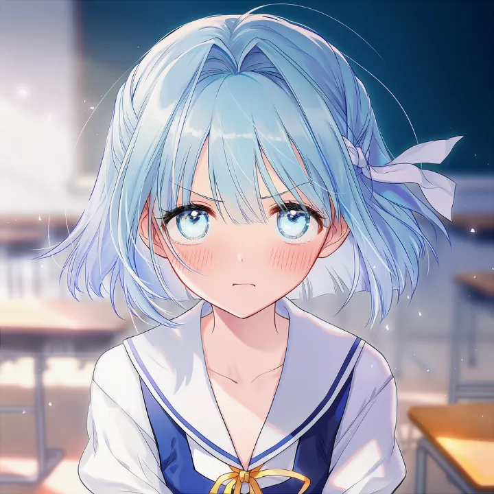 呆れたように瞳を上へ向ける表情のAIイラスト