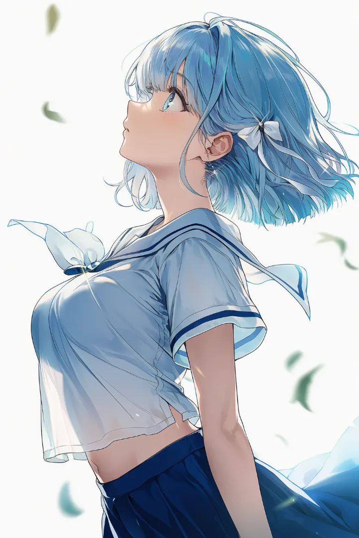 逆光で服越しにバストラインが透けるAIイラスト