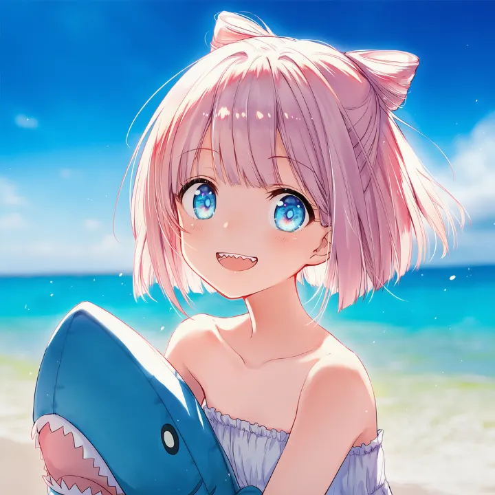 笑顔で鋭いギザギザの歯を見せるAIイラスト