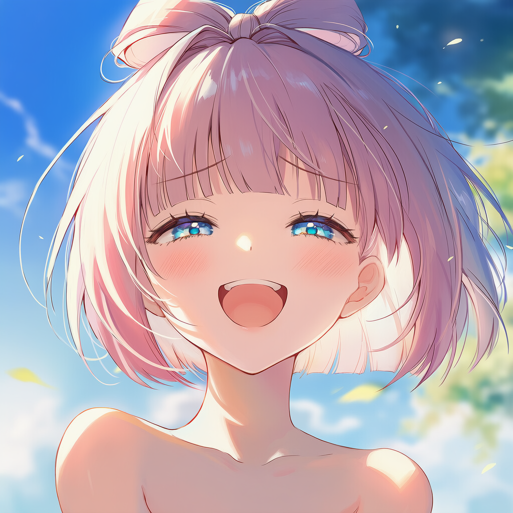 目を細めて口を開け、へらへら笑うAIイラスト
